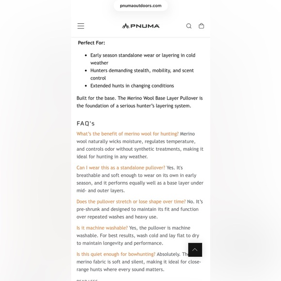 Pnuma Outdoor Men’s Merino Wool 1/4 Zip Veil Camo Base Layer Hunting Pullover - Picture 8 of 8